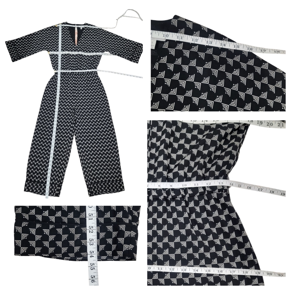 Joie Burgess Jumpsuit Black Wide Leg Cropped Geometric Print Belted Women’s S - Picture 14 of 17